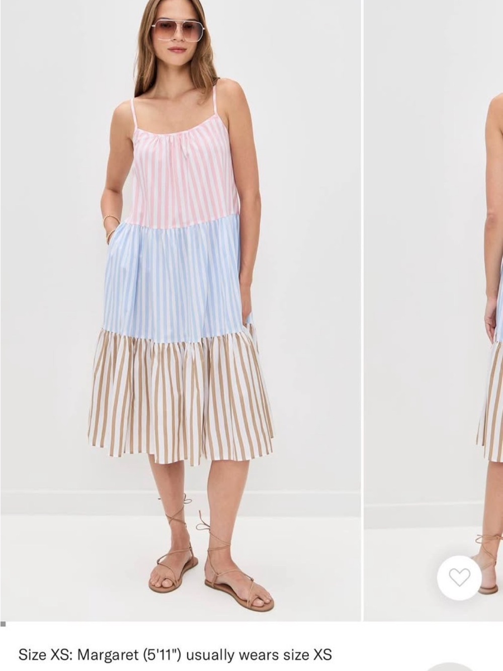 Striped Tiered Spaghetti Strap Dress - Pink, Blue, Beige